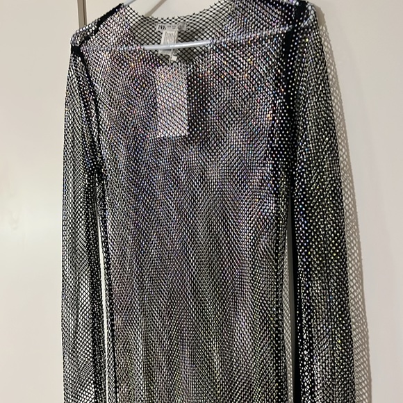 Zara Rhinestone Mesh Fishnet Long Sleeve Maxi Dress - Picture 6 of 11